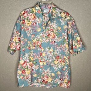 John Elliott Floral Short Sleeve Button Cotton Shirt Sz L Summer vacation beach